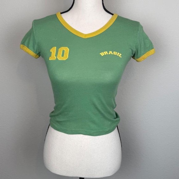 Urban Outfitters Tops - Urban Outfitters Brazil green & yellow ringer tee